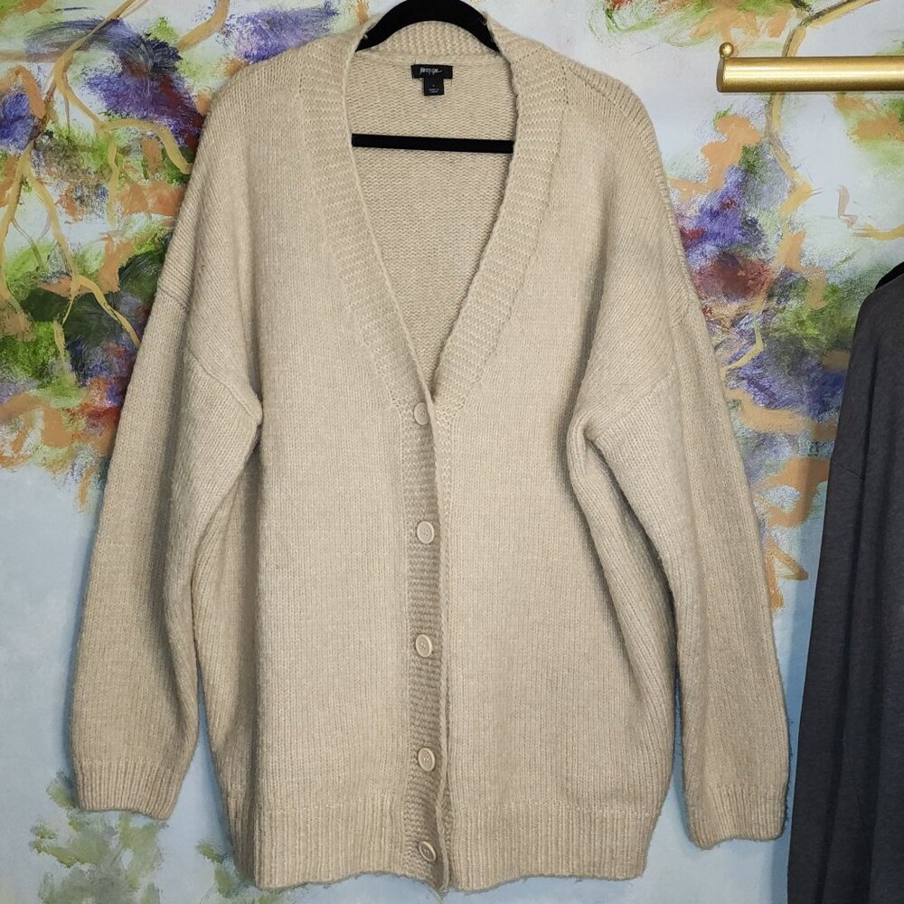 Nasty Gal Beige Button-Up Knit Cardigan Sweater L
